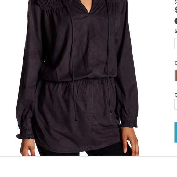 Vertigo Ruffled Smocked Tunic, Size Large, Black - Picture 2 of 6